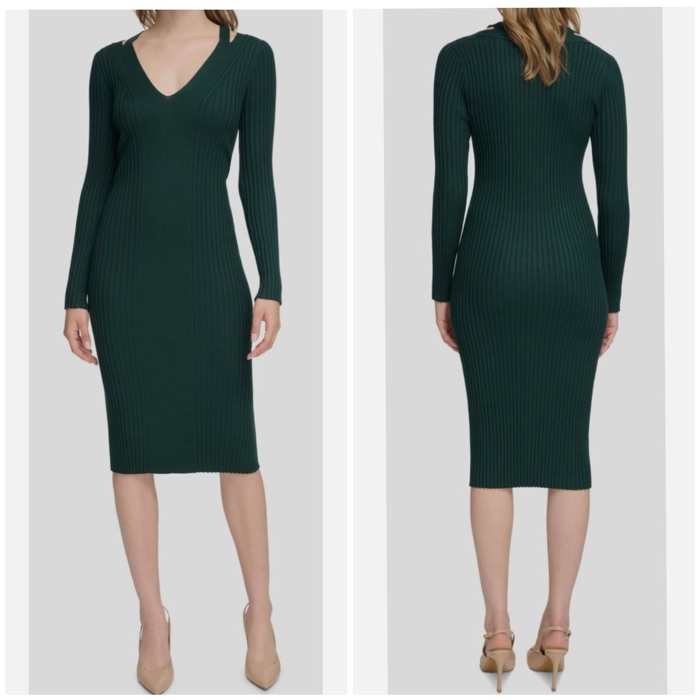 Calvin Klein | NWT Forest Green Ribbed Knit Long Sleeve Dress